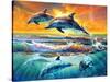 Dolphins at Dawn-Adrian Chesterman-Stretched Canvas