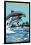 Dolphins Jumping - Fort Myers Beach, Florida-Lantern Press-Framed Art Print