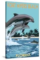 Dolphins Jumping - Fort Myers Beach, Florida-Lantern Press-Stretched Canvas