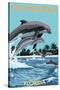 Dolphins Jumping - Fort Myers Beach, Florida-Lantern Press-Stretched Canvas