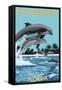 Dolphins Jumping - Fort Myers Beach, Florida-Lantern Press-Framed Stretched Canvas