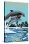 Dolphins Jumping - Fort Myers Beach, Florida-Lantern Press-Stretched Canvas