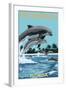 Dolphins Jumping - Fort Myers Beach, Florida-Lantern Press-Framed Art Print