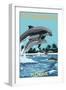 Dolphins Jumping - Fort Myers Beach, Florida-Lantern Press-Framed Art Print