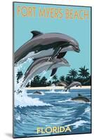Dolphins Jumping - Fort Myers Beach, Florida-Lantern Press-Mounted Art Print