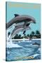 Dolphins Jumping - Seabrook Island, South Carolina-Lantern Press-Stretched Canvas