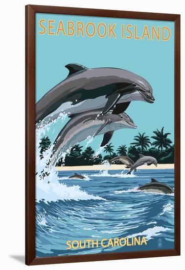 Dolphins Jumping - Seabrook Island, South Carolina-Lantern Press-Framed Art Print