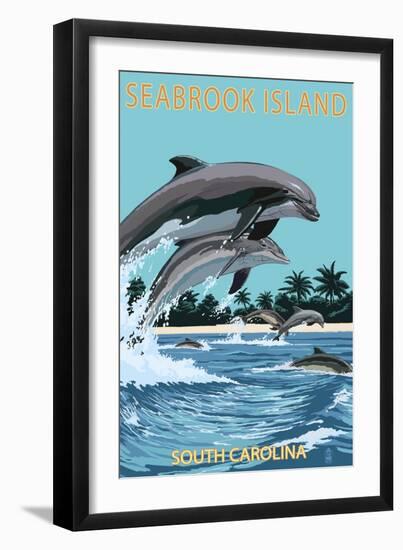 Dolphins Jumping - Seabrook Island, South Carolina-Lantern Press-Framed Art Print