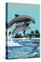 Dolphins Jumping - Seabrook Island, South Carolina-Lantern Press-Stretched Canvas