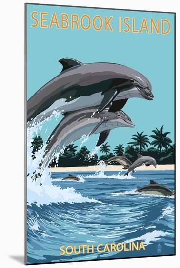 Dolphins Jumping - Seabrook Island, South Carolina-Lantern Press-Mounted Art Print