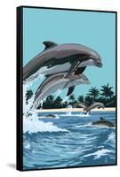 Dolphins Jumping-Lantern Press-Framed Stretched Canvas