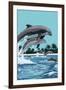 Dolphins Jumping-Lantern Press-Framed Art Print