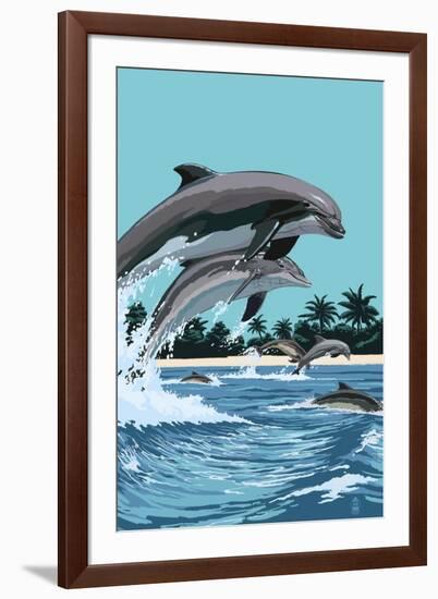 Dolphins Jumping-Lantern Press-Framed Art Print