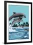 Dolphins Jumping-Lantern Press-Framed Art Print