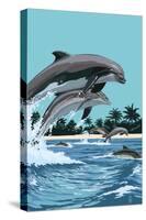 Dolphins Jumping-Lantern Press-Stretched Canvas