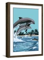 Dolphins Jumping-Lantern Press-Framed Art Print