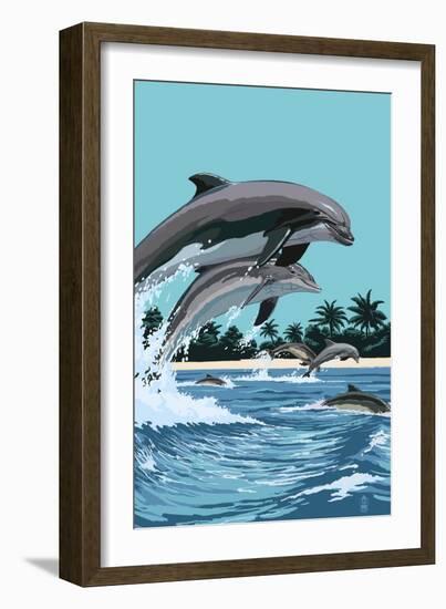 Dolphins Jumping-Lantern Press-Framed Art Print