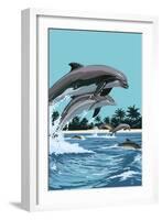 Dolphins Jumping-Lantern Press-Framed Art Print