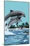 Dolphins Jumping-Lantern Press-Mounted Art Print