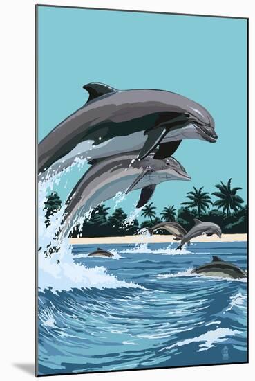 Dolphins Jumping-Lantern Press-Mounted Art Print