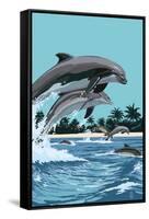 Dolphins Jumping-Lantern Press-Framed Stretched Canvas