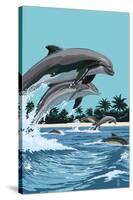 Dolphins Jumping-Lantern Press-Stretched Canvas