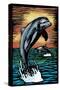 Dolphins - Scratchboard-Lantern Press-Stretched Canvas