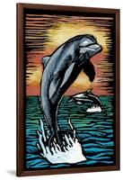 Dolphins - Scratchboard-Lantern Press-Framed Art Print