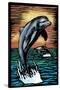 Dolphins - Scratchboard-Lantern Press-Stretched Canvas