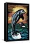 Dolphins - Scratchboard-Lantern Press-Framed Stretched Canvas