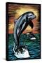 Dolphins - Scratchboard-Lantern Press-Stretched Canvas