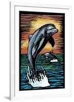 Dolphins - Scratchboard-Lantern Press-Framed Art Print