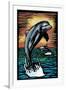 Dolphins - Scratchboard-Lantern Press-Framed Art Print