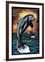 Dolphins - Scratchboard-Lantern Press-Framed Art Print