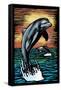 Dolphins - Scratchboard-Lantern Press-Framed Stretched Canvas