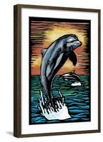 Dolphins - Scratchboard-Lantern Press-Framed Art Print