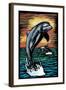 Dolphins - Scratchboard-Lantern Press-Framed Art Print