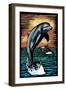 Dolphins - Scratchboard-Lantern Press-Framed Art Print