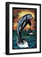 Dolphins - Scratchboard-Lantern Press-Framed Art Print