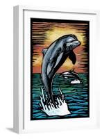 Dolphins - Scratchboard-Lantern Press-Framed Art Print