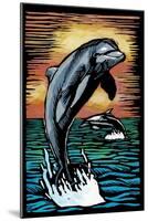 Dolphins - Scratchboard-Lantern Press-Mounted Art Print