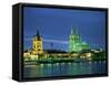 Dom Cathedral and the River Rhine, Cologne, Nord Rhein Westfalen, Germany, Europe-Gavin Hellier-Framed Stretched Canvas