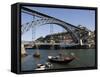 Dom Luis 1 Bridge over the River Douro, Cais De Ribeira Waterfront, Oporto, Portugal-White Gary-Framed Stretched Canvas