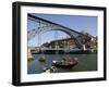 Dom Luis 1 Bridge over the River Douro, Cais De Ribeira Waterfront, Oporto, Portugal-White Gary-Framed Photographic Print