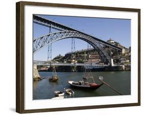 Dom Luis 1 Bridge over the River Douro, Cais De Ribeira Waterfront, Oporto, Portugal-White Gary-Framed Photographic Print