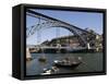 Dom Luis 1 Bridge over the River Douro, Cais De Ribeira Waterfront, Oporto, Portugal-White Gary-Framed Stretched Canvas