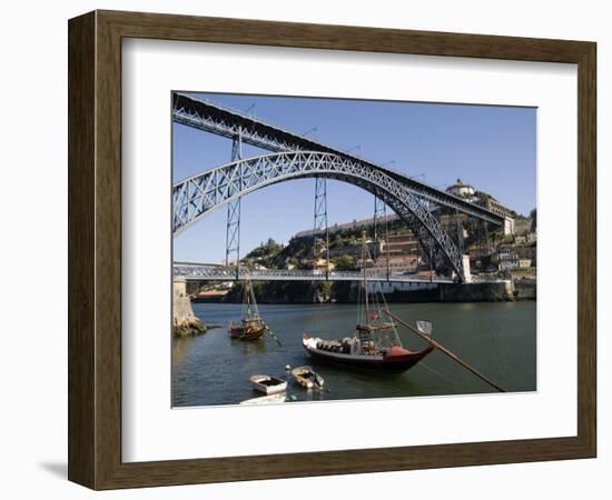 Dom Luis 1 Bridge over the River Douro, Cais De Ribeira Waterfront, Oporto, Portugal-White Gary-Framed Photographic Print