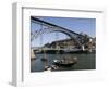 Dom Luis 1 Bridge over the River Douro, Cais De Ribeira Waterfront, Oporto, Portugal-White Gary-Framed Photographic Print