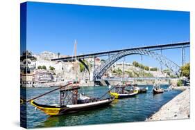 Dom Luis I Bridge and Typical Boats (Rabelos), Porto, Portugal-phbcz-Stretched Canvas