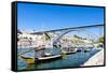 Dom Luis I Bridge and Typical Boats (Rabelos), Porto, Portugal-phbcz-Framed Stretched Canvas